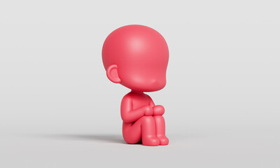 앉아있는 심플한 귀여운 아이 캐릭터 목업 Sitting Simple Cute Child Character Mock up