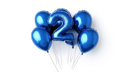 Fototapeta premium Blue number two balloons, celebration, white background, party