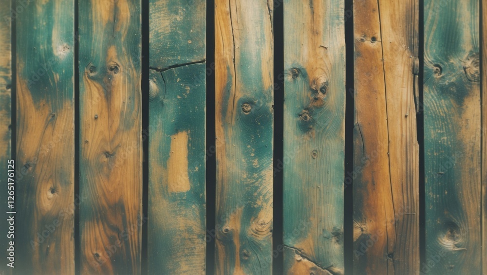 Poster wooden planks with blue and brown paint patterns displaying grain texture and natural imperfections 