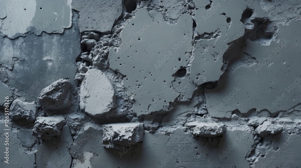 Poster textured concrete wall with peeling paint and exposed surface imperfections suitable for background 