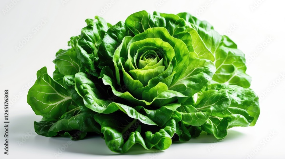 Poster fresh romaine lettuce with vibrant green leaves isolated on white background with ample copy space f
