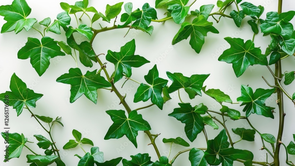 Poster green ivy leaves arranged on a white background providing ample copy space for text placement