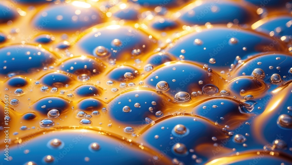 Aufkleber Colorful abstract background of blue and orange liquid with bubbles and reflections suitable for design projects and visualizations Copy Space