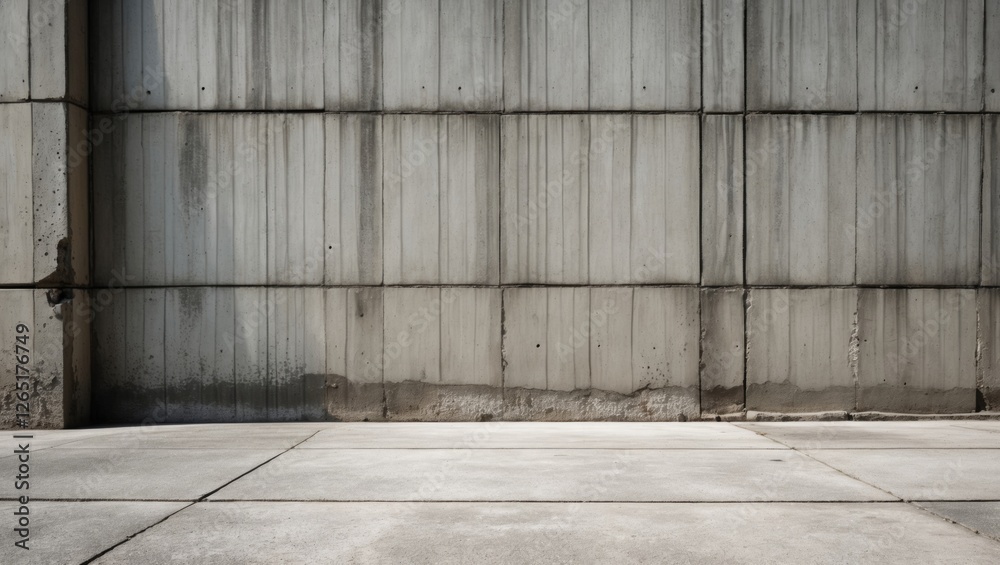 Poster Concrete wall texture with shallow depth and flat floor creating a minimalistic background Copy Space