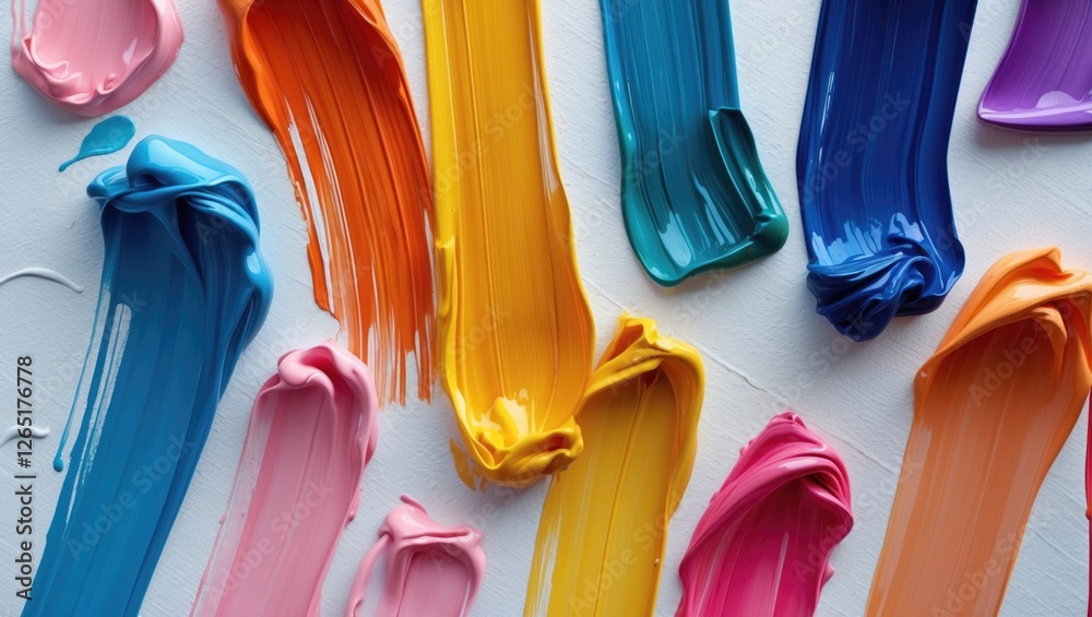 Poster colorful paint strokes in a variety of shades on a textured surface with potential for copy space fo