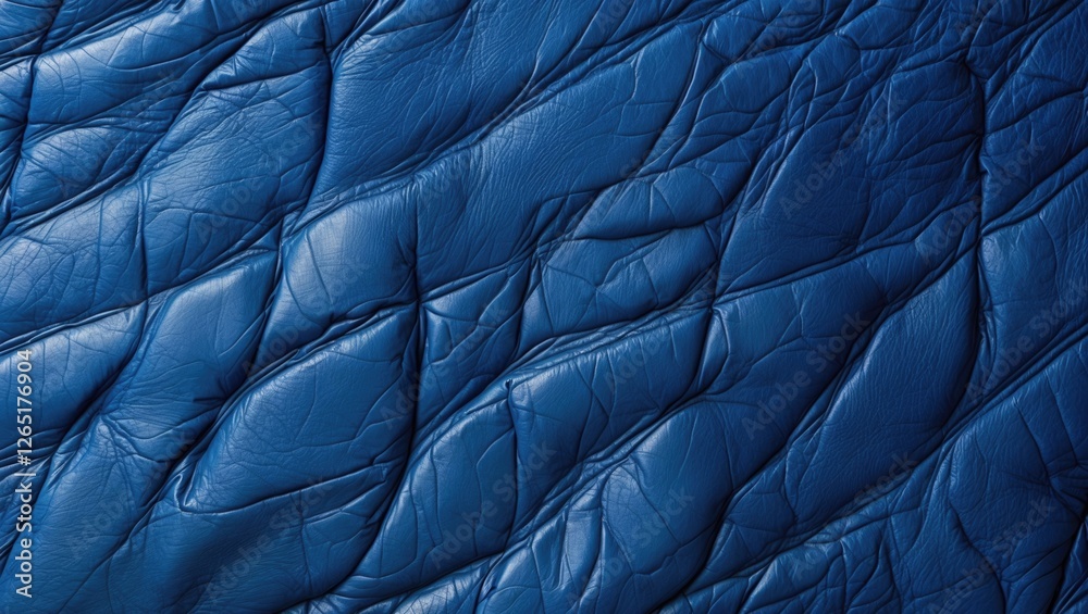 Aufkleber Blue wrinkled leather texture close-up detailed background with visible creases and folds ideal for design and textile projects Copy Space