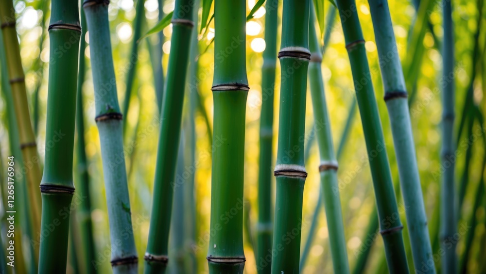Aufkleber Bamboo stalks in a forest setting with out of focus background capturing natural lighting and textures Copy Space