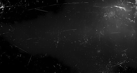 Black background with white scratches and stars, scratches on the black surface of an old film negative texture
