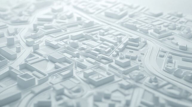 3d render of white map scene with city roads buildings top view isometric perspective - Powered by Adobe