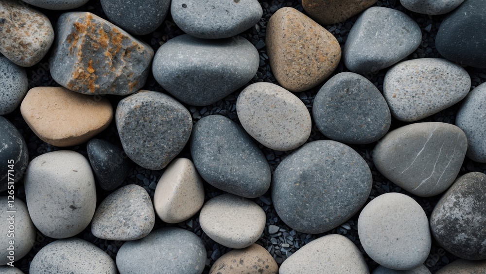 Aufkleber Colorful collection of smooth pebbles in various shapes and sizes arranged closely together on a surface Copy Space