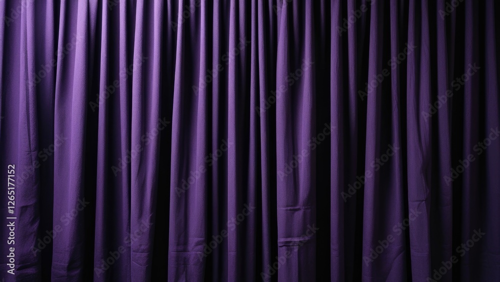 Poster purple fabric curtain background with pleats and texture, suitable for presentations or theater sett