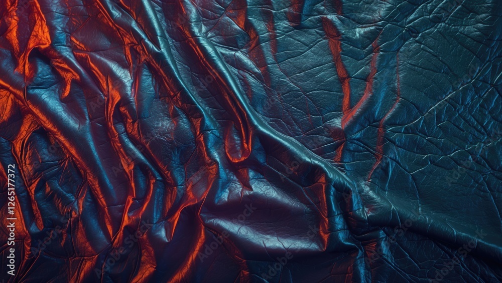 Aufkleber textured wrinkled leather surface with dramatic lighting effects in blue and orange tones creating a