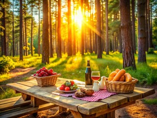 Fototapeta premium Sunny Summer Day in a Pine Forest - Beautiful Forest Landscape Stock Photo