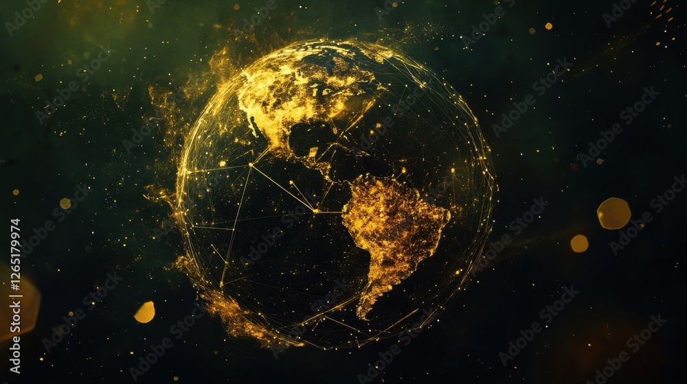 Poster technology image of globe. abstract polygonal shapes. background with connecting dots and lines. gra