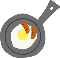 후라이팬, 계란, 소세지, 캠핑, 그릴, 무쇠팬, 팬, 요리, 벡터, 동그라미