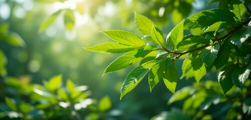 Sun-drenched Leaves: A Canopy of Emerald Green in Tranquil Natural Ambience 82 characters