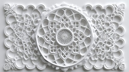 Abstract Islamic background in white, featuring seamless and intricate Arabian patterns, delicate design