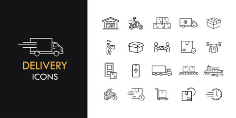 Delivery line icon set, outline web icon collection containing  Shipping, Logistics, Packages, and more, vector illustration in line style 