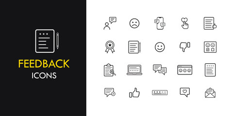 Feedback line icon set, outline web icon collection containing Reviews, Surveys, Customer Opinions, and more, Vector illustration in line style. 