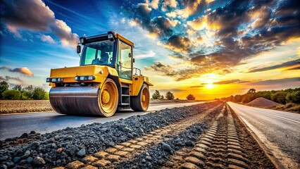 Road Construction Compactor Macro Close-up, Machinery, Ground Prep