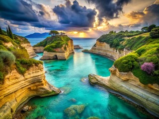 Obraz premium Surreal Corfu Seascape: Dreamlike Canal d'Amour Cliffs and Turquoise Waters