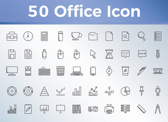 50 Office icon set vector logo for collection, presentation, advertising, promotion, infographics, website, ui, uix, etc