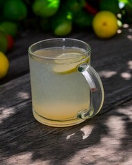 Indonesian warm orange served on a wooden table with a garden view