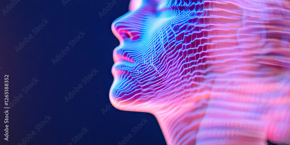 Poster profile view of face with grid pattern overlay