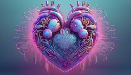 abstract electric circuit digital heart, technology and medical science concept
