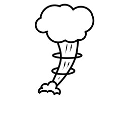 This is a black and white image of a cartoon-style tornado