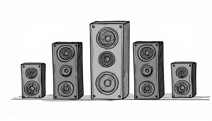 Fototapeta premium Hand drawn music speaker column. Doodle sketch style. Drawing line simple sound box. Isolated perfect any project.
