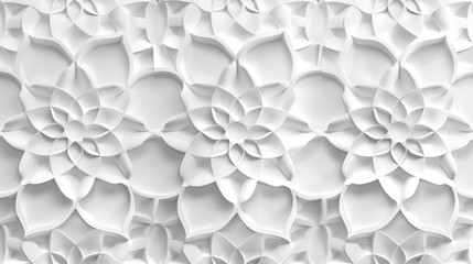 Abstract Islamic background in white, featuring seamless and intricate Arabian patterns, delicate design