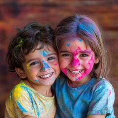 Fototapeta premium little boy an girl playing Colors on holi festival
