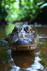 Obraz premium Alligator eyes emerge from dark water.