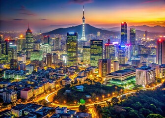 Fototapeta premium Seoul City Night Lights, South Korea - Rule of Thirds Photography