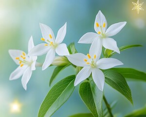 White Flowers, Delicate Spring Blossoms in Soft Light, Floral Background, Serene Natural Beauty