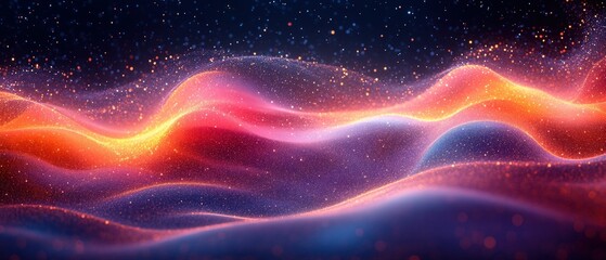 Fototapeta premium Glowing particle waves shimmer vibrant hues