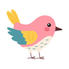 Cute cartoon spring bird on white background. Vector illustration.