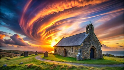 Surreal Sunset over Eglwys Llanbadrig Church, Anglesey, Wales