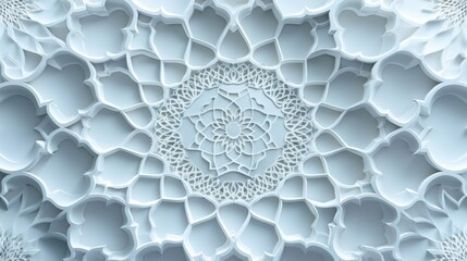 Abstract Islamic background in white, featuring seamless and intricate Arabian patterns, delicate design