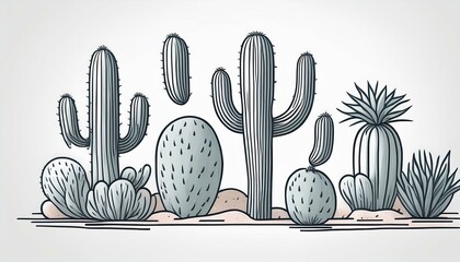 Hand drawn desert cactus element. Doodle sketch style. Drawing line simple desert cactus icon. Isolated perfect any project.