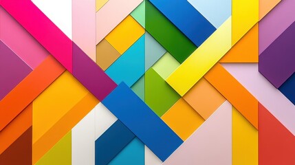 An abstract digital artwork featuring overlapping rectangles in a vibrant array of colors, creating a dynamic and geometric composition