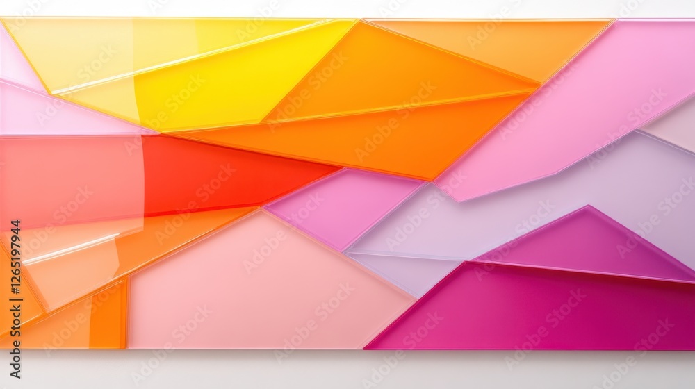Poster abstract composition of overlapping translucent colored shapes, creating a layered and geometric des