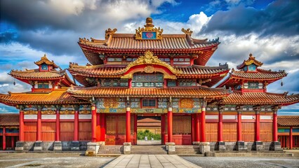 Obraz premium Shurijo Castle Gate Okinawa Japan AI Photo, Majestic Gate, Ancient Japanese Architecture, Travel Destination
