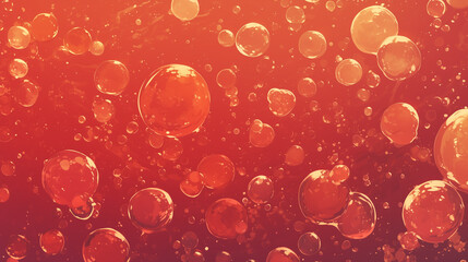 Bubbles underwater with bokeh effect. Red background. AI generative.