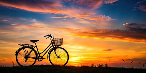 Fototapeta premium Silhouette Bike Basket Sunset Minimalist Photography