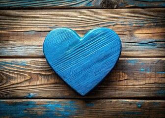 Silhouette Blue Heart Handmade Wooden Background