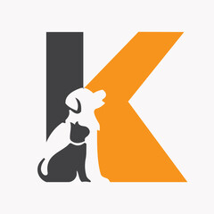 Initial Letter K Pet Care Logo Design Concept With Dog Symbol