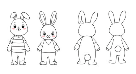 The transition shows a bunnys outfit change from striped to solid, enhancing its playful character.