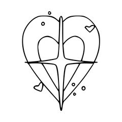 a line art drawing of a heart shaped ornament